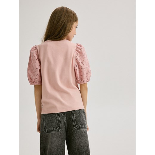 Reserved - Bluzka z ażurowymi rękawami - brudny róż Reserved 122 (6-7 lat) Reserved