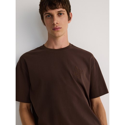 Reserved - T-shirt oversize z haftem - brązowy Reserved M Reserved