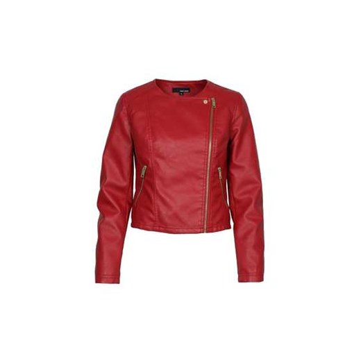 Red Leather Biker Jacket with Diagonal Zip tally-weijl  kurtki