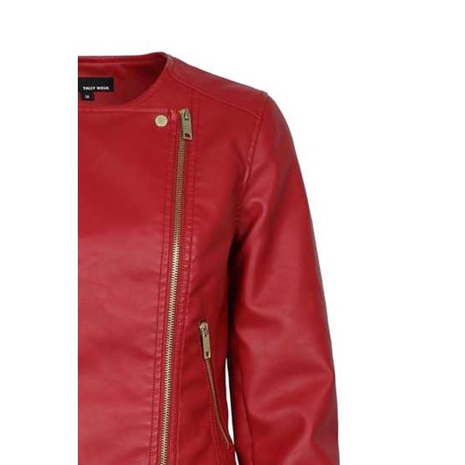 Red Leather Biker Jacket with Diagonal Zip tally-weijl  kurtki