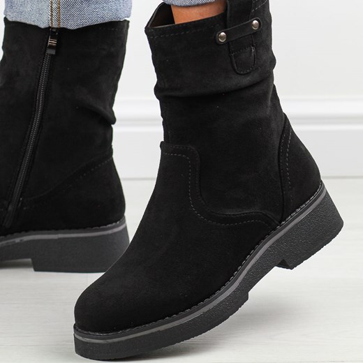 Czarne wysokie zamszowe botki damskie M.Daszyński 2435-5 40 suzana.pl