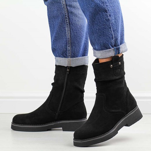 Czarne wysokie zamszowe botki damskie M.Daszyński 2435-5 39 suzana.pl