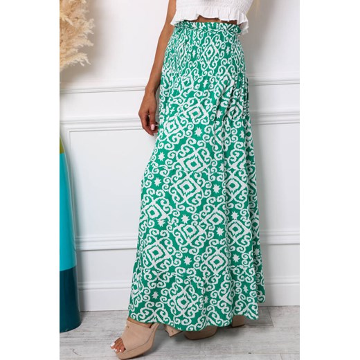 WZORZYSTA SPÓDNICA MAXI Z GUMĄ W PSIE- ZIELONA Olika M/L olika.com.pl