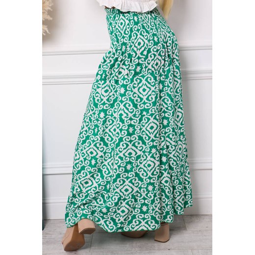 WZORZYSTA SPÓDNICA MAXI Z GUMĄ W PSIE- ZIELONA Olika M/L olika.com.pl