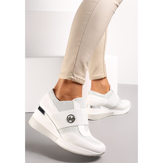 Białe Brokatowe Sneakersy na Koturnie Iweo ze sklepu renee.pl w kategorii Buty sportowe damskie - zdjęcie 174275884