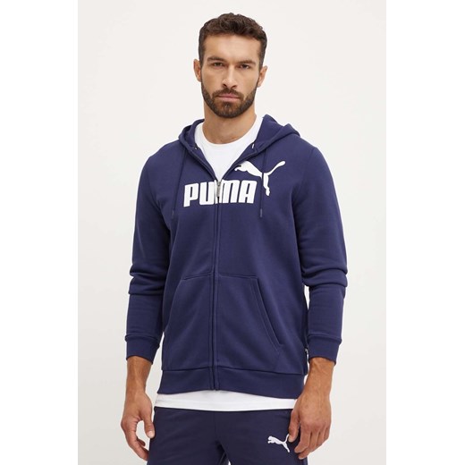 Puma bluza męska kolor granatowy z kapturem z nadrukiem ze sklepu ANSWEAR.com w kategorii Bluzy męskie - zdjęcie 174281734
