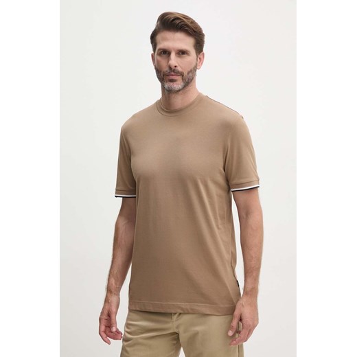 BOSS t-shirt bawełniany kolor beżowy gładki ze sklepu ANSWEAR.com w kategorii T-shirty męskie - zdjęcie 174281833