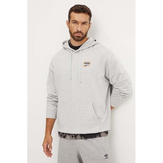 Puma bluza bawełniana męska kolor szary z kapturem z nadrukiem 626748 ze sklepu ANSWEAR.com w kategorii Bluzy męskie - zdjęcie 174282152