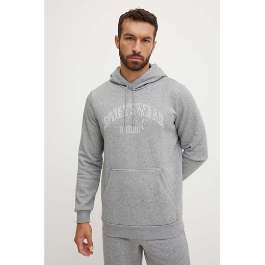 Puma bluza męska kolor szary z kapturem z nadrukiem 681775 ze sklepu ANSWEAR.com w kategorii Bluzy męskie - zdjęcie 174282212