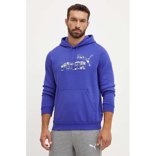 Puma bluza męska kolor niebieski z kapturem z nadrukiem 683234 ze sklepu ANSWEAR.com w kategorii Bluzy męskie - zdjęcie 174282232