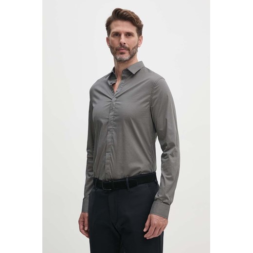 Armani Exchange koszula męska kolor beżowy slim z kołnierzykiem klasycznym 6DZC25 ZNEAZ ze sklepu ANSWEAR.com w kategorii Koszule męskie - zdjęcie 174282290