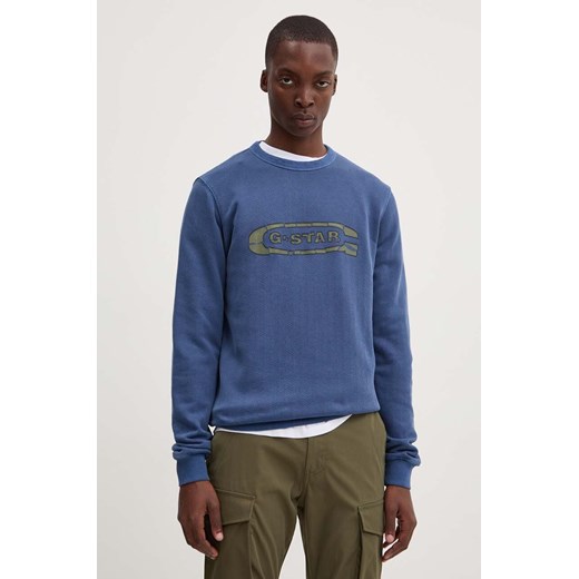 G-Star Raw bluza bawełniana męska kolor niebieski z nadrukiem D25101-D688 ze sklepu ANSWEAR.com w kategorii Bluzy męskie - zdjęcie 174282321