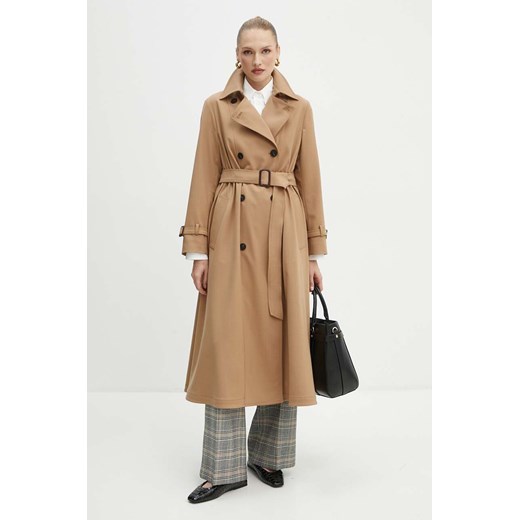Weekend Max Mara trencz z domieszką wełny kolor brązowy przejściowy dwurzędowy 2425026021600 ze sklepu ANSWEAR.com w kategorii Płaszcze damskie - zdjęcie 174282370