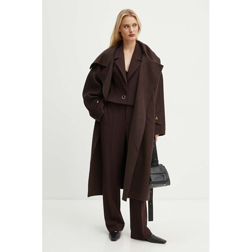 AERON płaszcz wełniany kolor brązowy przejściowy oversize PFCO115453 Aeron 38 ANSWEAR.com
