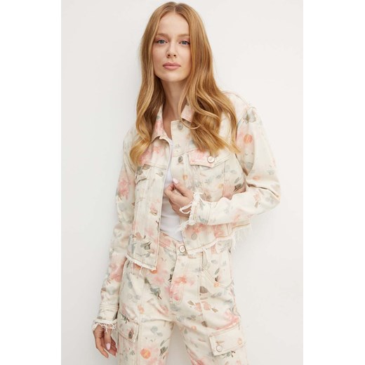 Guess kurtka jeansowa KALISA damska kolor beżowy przejściowa oversize W4YH26 D5E51 ze sklepu ANSWEAR.com w kategorii Kurtki damskie - zdjęcie 174282550