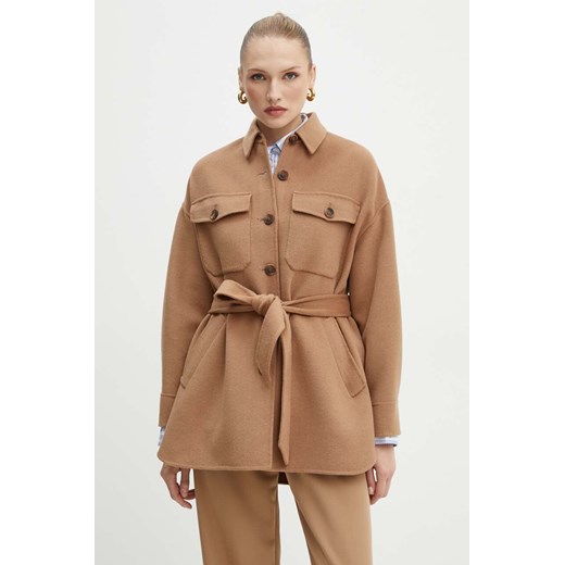 Twinset kurtka koszulowa wełniana kolor brązowy przejściowa oversize 242TP2060 ze sklepu ANSWEAR.com w kategorii Kurtki damskie - zdjęcie 174282901