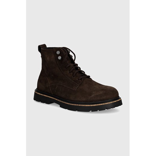 Birkenstock buty zamszowe Highwood Lace Mid męskie kolor brązowy 1028931 ze sklepu ANSWEAR.com w kategorii Buty zimowe męskie - zdjęcie 174283344