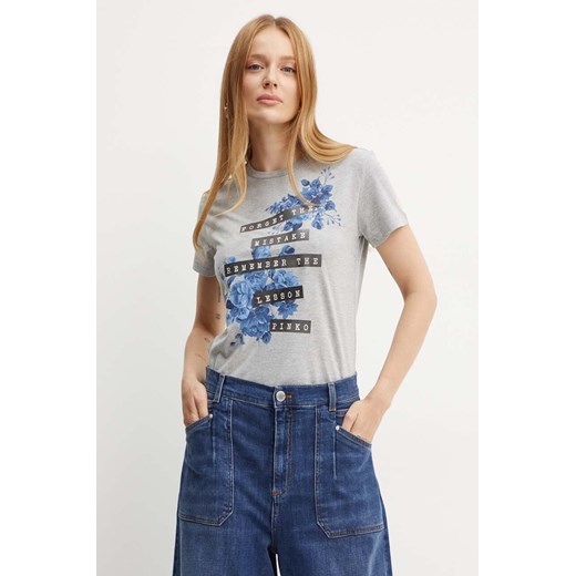 Pinko t-shirt damski kolor szary 100789 A2AC ze sklepu ANSWEAR.com w kategorii Bluzki damskie - zdjęcie 174284402