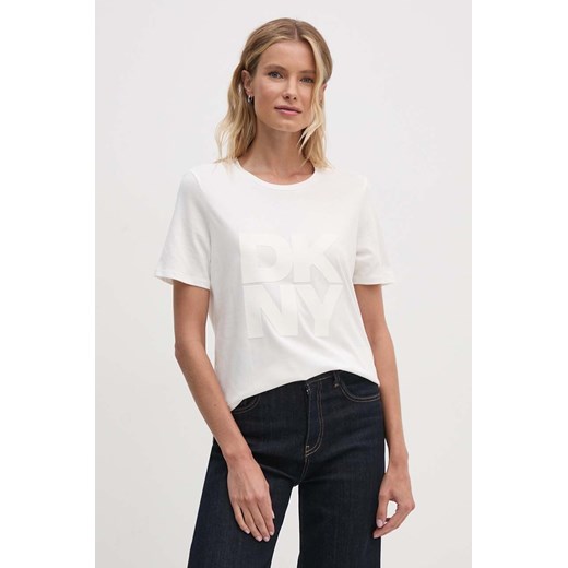 Dkny t-shirt bawełniany damski kolor beżowy D2G4A221 ze sklepu ANSWEAR.com w kategorii Bluzki damskie - zdjęcie 174284474