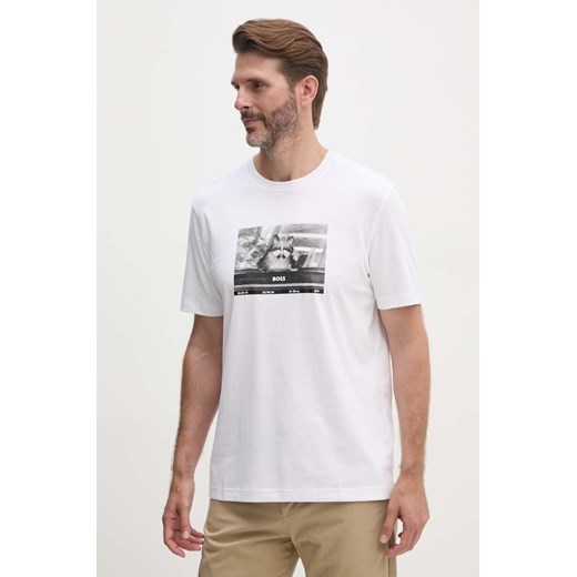Boss Orange t-shirt bawełniany męski kolor biały z nadrukiem 50522894 ze sklepu ANSWEAR.com w kategorii T-shirty męskie - zdjęcie 174284684
