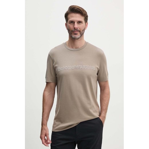 Emporio Armani t-shirt bawełniany męski kolor brązowy z aplikacją 6D1T98 1JOCZ ze sklepu ANSWEAR.com w kategorii T-shirty męskie - zdjęcie 174284710