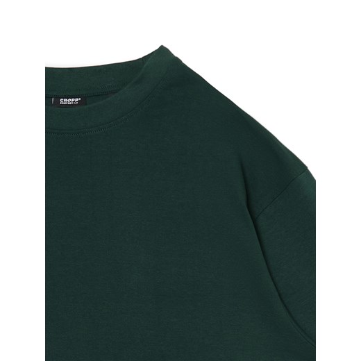 Cropp - Ciemnozielony t-shirt comfort - zielony Cropp L Cropp