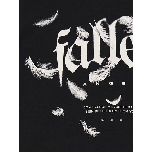 Cropp - Czarna koszulka ze sloganem - czarny Cropp L Cropp