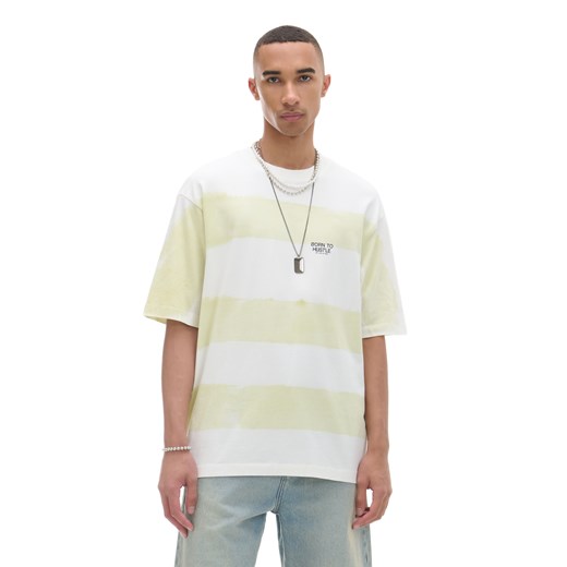 Cropp - Koszulka w paski z napisami - zielony ze sklepu Cropp w kategorii T-shirty męskie - zdjęcie 174289813