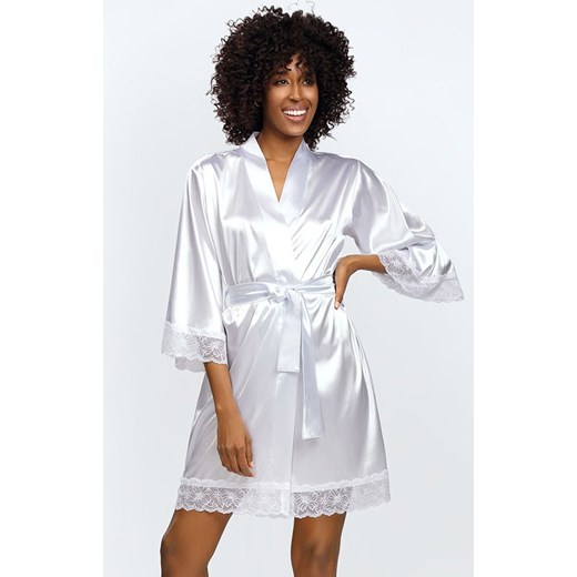 Satynowy biały szlafrok damski Sauda, Kolor biały, Rozmiar XS, DKaren ze sklepu Intymna w kategorii Szlafroki damskie - zdjęcie 174300971