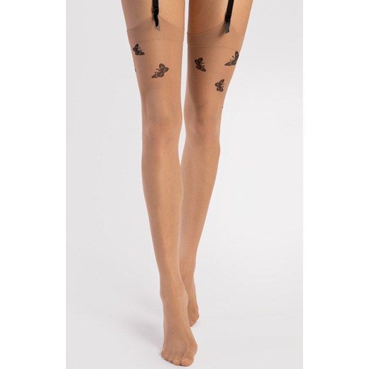 Pończochy do pasa beżowo-czarne Farfalle 20 DEN, Kolor beżowo-czarny, Rozmiar 2, Fiore ze sklepu Intymna w kategorii Pończochy - zdjęcie 174304414