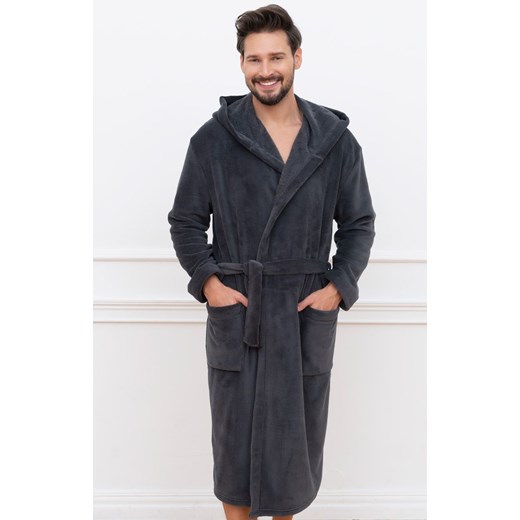 Szlafrok męski z kapturem dł. rękaw Mimas, Kolor grafitowy, Rozmiar L, Italian Fashion ze sklepu Intymna w kategorii Szlafroki męskie - zdjęcie 174309690