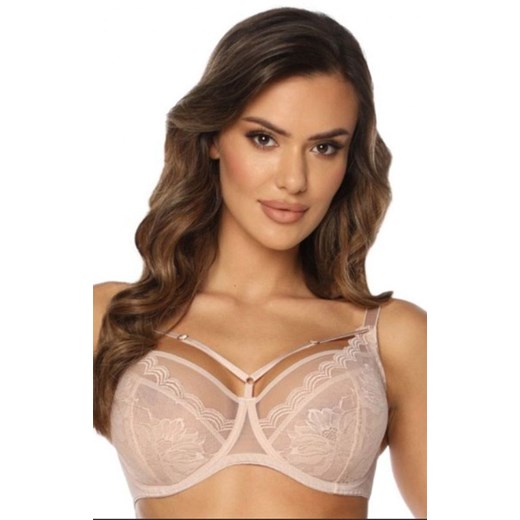 Alice SC-931 beżowy koronkowy biustonosz soft z ozdobnymi paskami, Kolor beżowy, Rozmiar 100B, Kinga ze sklepu Intymna w kategorii Biustonosze - zdjęcie 174311923