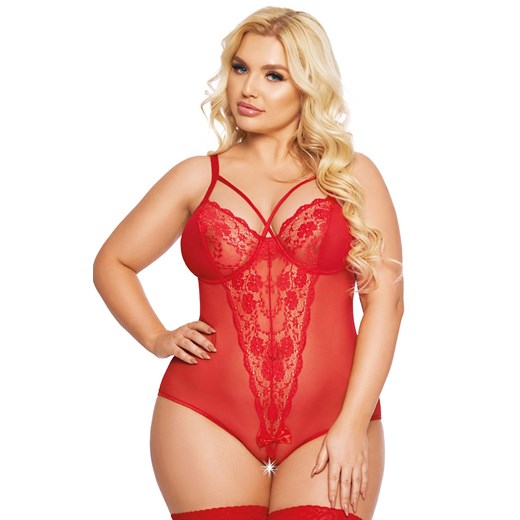 Koronkowe body w kolorze czerwonym plus size Amanda, Kolor czerwony, Rozmiar XL, SoftLine Collection ze sklepu Intymna w kategorii Body damskie - zdjęcie 174323040