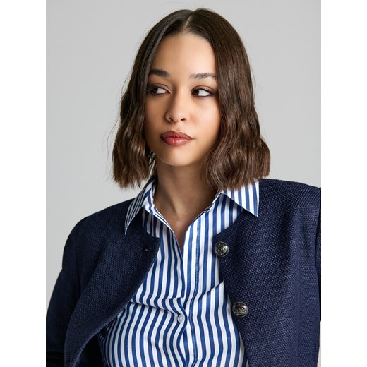 Sinsay - Krótki żakiet - granatowy Sinsay XL Sinsay