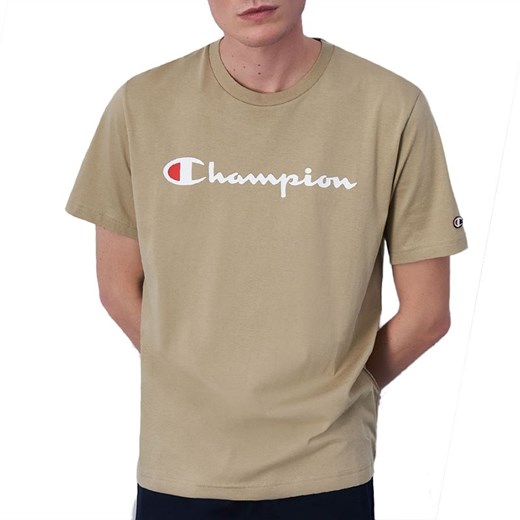 Koszulka Champion Crewneck Big Script Logo 219831-YS073 - beżowa ze sklepu streetstyle24.pl w kategorii T-shirty męskie - zdjęcie 174363383