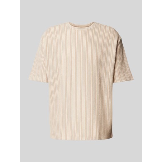 T-shirt z prążkowanym okrągłym dekoltem ze sklepu Peek&Cloppenburg  w kategorii T-shirty męskie - zdjęcie 174372462