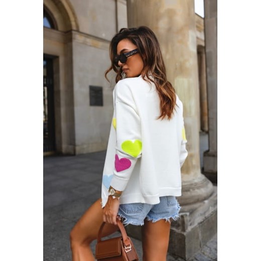 krótki kardigan sweter hearts rozpinany  w serca polski produkt j&k premium - J&k uniwersalny STYLOWO