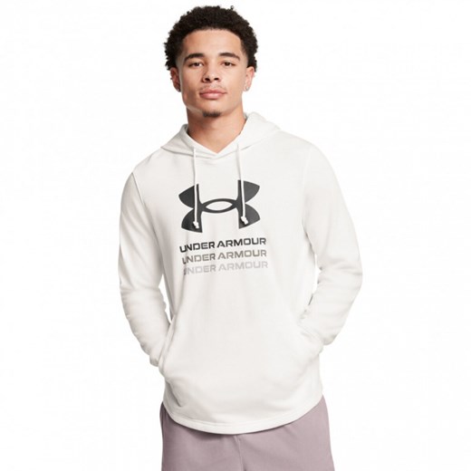 Męska bluza dresowa nierozpinana z kapturem Under Armour UA Rival Terry Graphic Hood - biała ze sklepu Sportstylestory.com w kategorii Bluzy męskie - zdjęcie 174388650