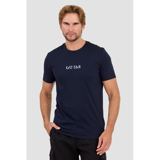 GUESS Granatowy t-shirt z haftowanym logo, Rozmiar XXL ze sklepu outfit.pl w kategorii T-shirty męskie - zdjęcie 174421712