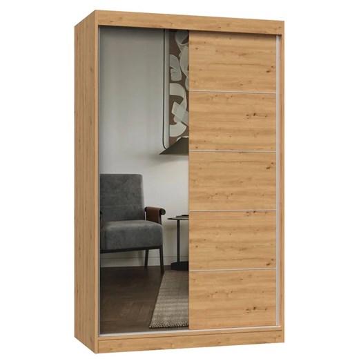 Szafa dwudrzwiowa przesuwna z lustrem 120 cm dąb artisan - Stoflis 10X ze sklepu Edinos.pl w kategorii Szafy - zdjęcie 174508313