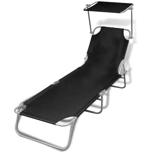 Czarny leżak ogrodowy z daszkiem - Tatami ze sklepu Edinos.pl w kategorii Leżaki ogrodowe - zdjęcie 174508902