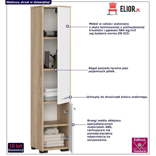 Skandynawska szafka łazienkowa z półkami dąb sonoma + biały - Laro 3X Elior One Size Edinos.pl