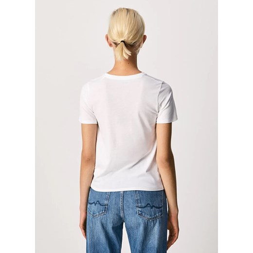 Bluzka damska Pepe Jeans z krótkimi rękawami bawełniana z napisami z okrągłym dekoltem 