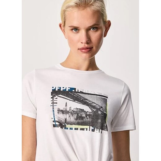 Bluzka damska Pepe Jeans biała z okrągłym dekoltem 