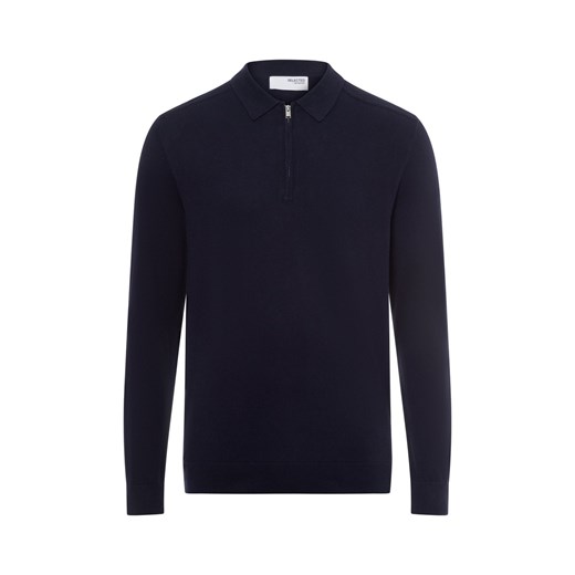 Selected Sweter - SLHBerg Mężczyźni Bawełna granatowy marmurkowy ze sklepu vangraaf w kategorii Swetry męskie - zdjęcie 174555742