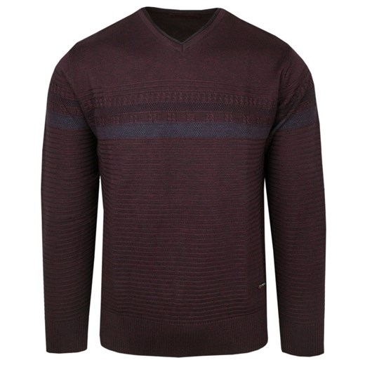 Elegancki Męski Sweter z Dekoltem w Serek (V-Neck) - Trikko - Bordowy SWKOWtrikko084bordoV ze sklepu JegoSzafa.pl w kategorii Swetry męskie - zdjęcie 174556152