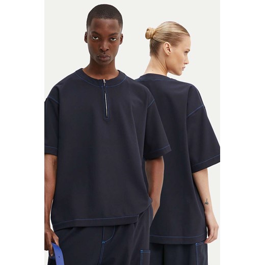 Sunnei t-shirt z domieszką wełny kolor granatowy gładki RTWXTOP002 ze sklepu ANSWEAR.com w kategorii T-shirty męskie - zdjęcie 174557051