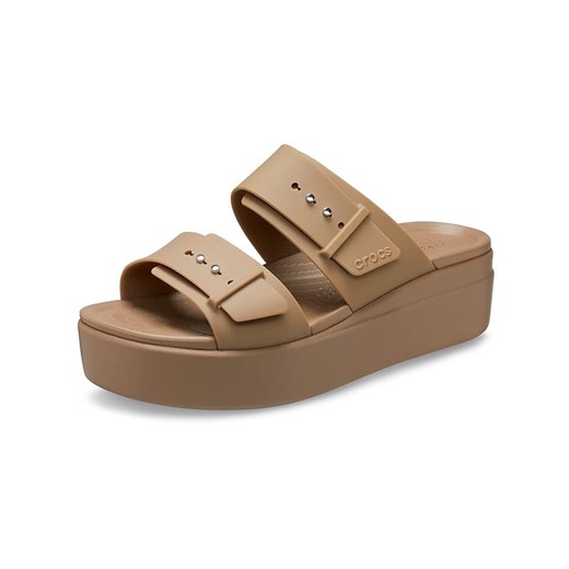 Crocs Klapki &quot;Brooklyn Buckle Low Wedge&quot; w kolorze khaki ze sklepu Limango Polska w kategorii Klapki damskie - zdjęcie 174558290