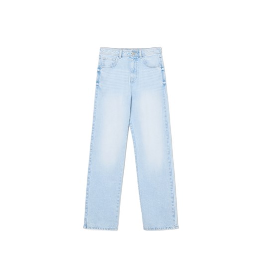 Cropp - Jasne jeansy straight z efektem sprania - niebieski Cropp 34 Cropp