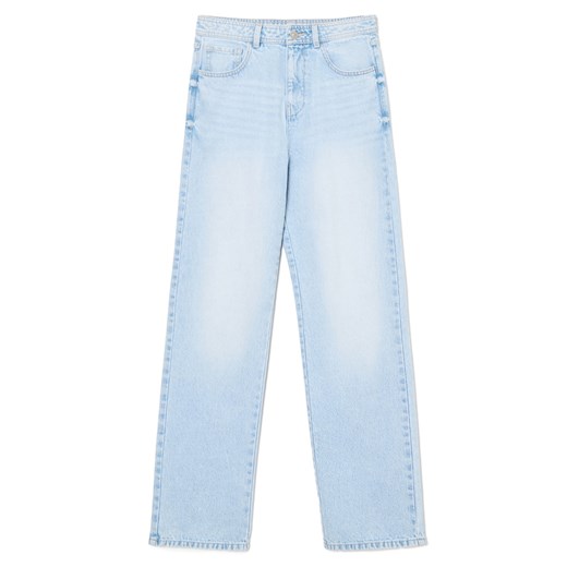 Cropp - Jasne jeansy straight z efektem sprania - niebieski Cropp 44 Cropp